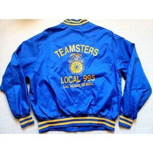 Vintage Windjammer Snap Up TEAMSTERS 995 Las Vegas Blue Bomber Jacket USA
